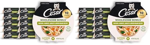 Image of Cesar Wholesome Bowls Adult Wet Dog Food,Chicken,Carrots,Barley & Green Beans Recipe,Wet Food for Dogs,3 Oz. Bowls,10 Count (Pack of 2)