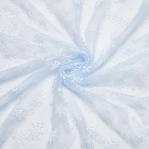 BENECREAT 100cm Schneeflocken Tüllstoff 176cm Hellblauer Transparenter Organzastoff Mit Samtigem Schneeflockenmuster Für Bekleidungszubehör...