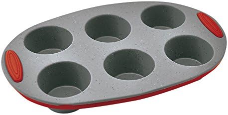 JataHogar MC62 Nylon Bom Mold 6 Cavities For Cupcakes And Muffins, Grey and Red