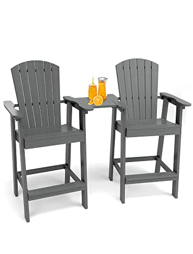 Marvoware Tall Adirondack Chairs Set Of 2, Balcony Chair With Connecting Tray, 27.6 Inch Seat Height Outdoor Barstools, Hdpe Plastic Patio Stools With Umberlla Hole Outdoor Patio Lawn #TOP3