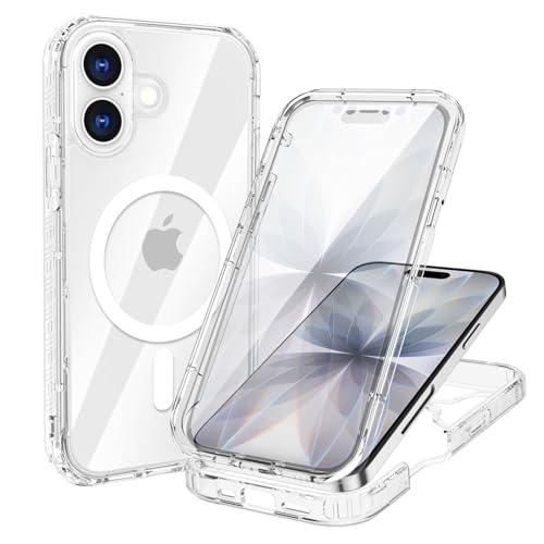 XTCASE Funda Magnética para iPhone 12/12 Pro [Compatible con MagSafe], Carcase Protección de 360 Grados con Protector de Pantalla Integrado, Protección A Prueba de Golpes y Arañazos, Transparente