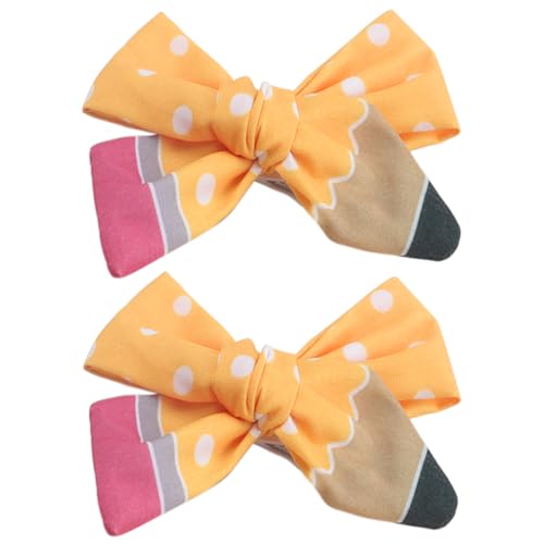 Back to School Pencil Hair Bow Clips Yellow Pencil Bows for Teacher Hair Accessories for Kindergarten Girls Cute Polka Dot Bow Hair Clips First Day of School Supplies 2Pcs (Yellow)