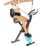 ANCHEER Fitness Bike mit APP, 3 in 1 Heimtrainer Fahrrad mit Rückenlehne & Integriertem Seilsystem,10-stufiger Magnetwiderstand Fitnessfahrrad Trainingsgerät klappbar mit Armlehne