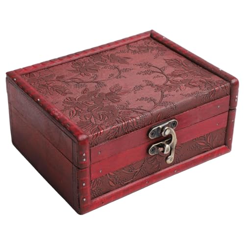 Portagioie vintage in legno con chiusura a fibbia, portagioie antico e contenitore per ricordi rustico, piccola cassettiera decorativa in legno per anelli, orecchini (A)
