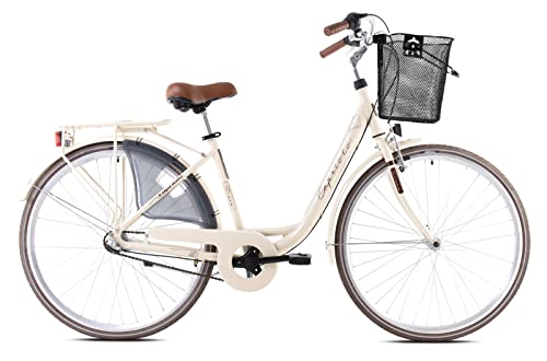 breluxx® 28 Zoll Damenfahrrad Diana, Rücktrittbremse, Nexus 3 Gang Nabenschaltung, Citybike mit Korb + Beleuchtung, Retro Bike, Creme - Modell 2022 Cover