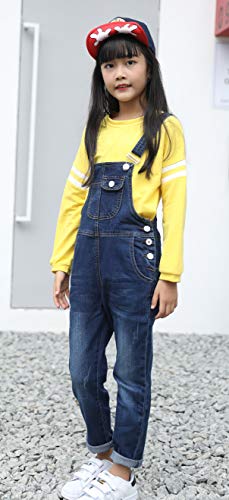 Sitmptol Girls Big Kids Jumpsuits Dark Washed Jeans Teen Denim Bib Overalls Dark Blue 140 #TOP2