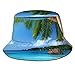 Produktbild GodYo Eimer Hut Packbar Wende Tropischer Strand Palmen Print Sonnenhut Fischer Hut Mütze Outdoor Camping