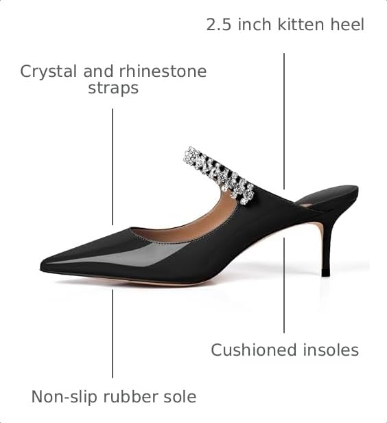 Image of XINIUNIU Heeled Mules for Women Rhinestone Heels Pointed Toe Slip On 2.5 Inch Kitten Stiletto Closed Toe Sandals Dress Wedding Pump Shoes