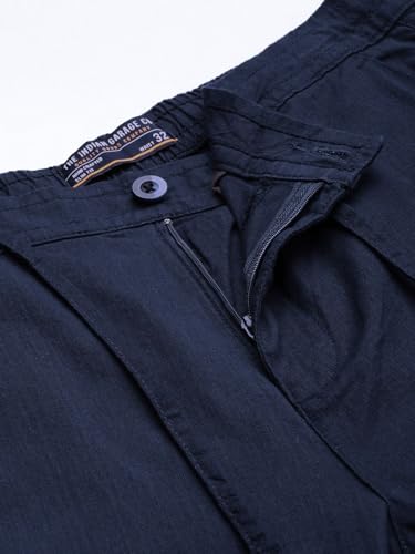 Image of The Indian Garage Co Men Slim Fit Solid Mid-Rise Elasticated Linen Trousers