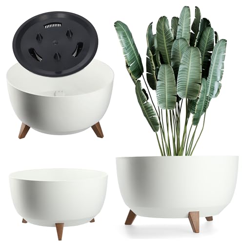KADAX Pot de Fleurs en Plastique sur Trois Pieds, Effet Bois pour Sublimer la Décoration de Votre Maison et de Votre Jardin, Intérieur et Extérieur (Blanc,...
