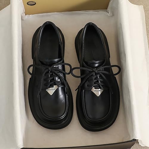 Platform Women Oxford Shoes High Heels Leather Shoes Women's Lace-up Thick Sole Winter Trend Fashion Elegant Ladies Work Shoes3