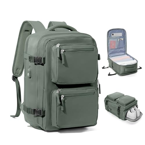 bluterm Laptop Backpack for Men Women, Flight Approved Travel Backpack Business Backpack with USB Charging Port, Casual Daypack College Computer Backpack, Green