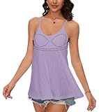 🌻【Stilvolles A-Linien-Falten-Design】 Die leichte Vorderfalte und die A-Linien-Silhouette helfen, den Bauchbereich zu verbergen und bieten eine schmeichelhafte und bequeme Passform für Frauen in Standard- oder Übergrößen. Unser bh tank top ist aus weichem, hochelastischem und blickdichtem Stoff gefertigt, der Sie den ganzen Tag über kühl und komfortabel hält.