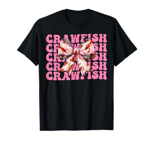 Coquette Bow Crawfish Crayfish Girl Mom Día de la Madre Rosa Camiseta