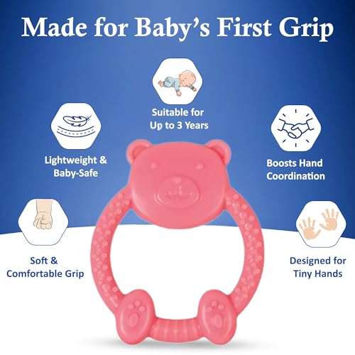 Image of MamaLaps Soft Silicone Baby Teether, Silicone BPA Free Teethers for Newborn Infant, Teething Toy for Babies with Textured Surface for Soothing Gums (Pack of 1, Teddy-Pink)