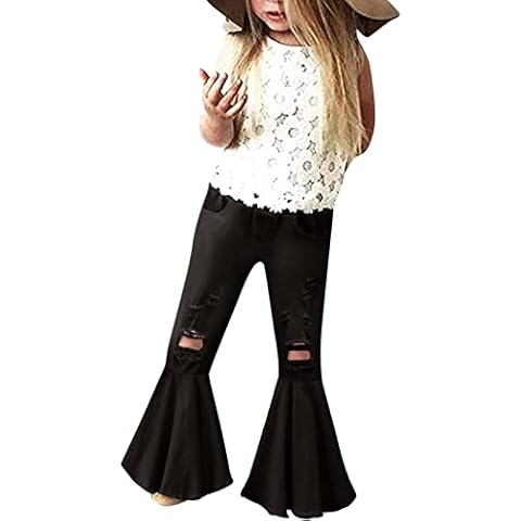 HAHII for Kids Jeans Flare Pants Toddler Ruffles Girls 1-6Y Trousers Bottom Girls Sequin Pant Set Princess (Black, 3-4 Years) Cover