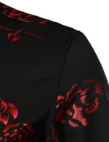 ZEROYAA Mens Hipster Gold Rose Printed Slim Fit Short Sleeve Button Down Dress Shirts4
