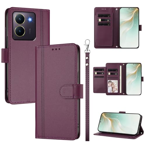 �X�}�z�P�[�X �Ή��@�� for Vivo Y36 / Y27 5G / Y27s / Y77t / Y100i �X�}�z�P�[�X�y�E�H���b�g�f�U�C�� �f���A���J�[�h�X���b�g �L���b�V�� �t���b�v���X�^���h �����h�~�zViolet