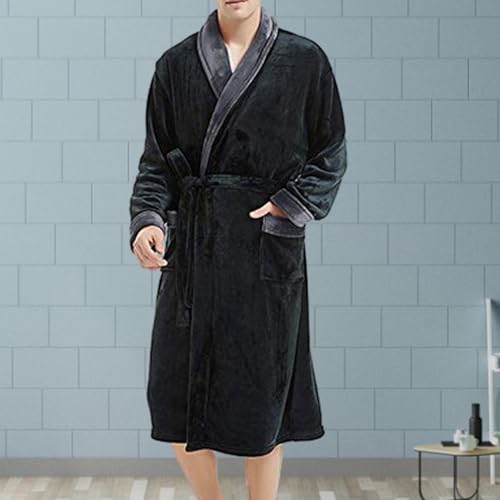 Tainrunse Roupões longos de pelúcia de inverno masculino grosso de lã coral laço na cintura bolsos r