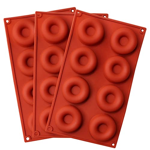NALCY Molde de rosquilla, Molde de Silicona Galletas, Moldes de Silicona Donut, Galletas, Bagels, Bandeja para Hornear buñuelos, sin BPA, 8 cavidades - 3 Piezas