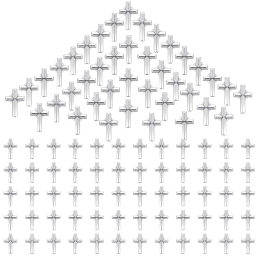 Image of 100 Pcs Cross Pins Bulk Metal Golden Silver Religious Christian Cross Brooch Pins Set Religious Enamel for Christian Chaplain Gifts Funeral Church Prayer Activities (Silver)