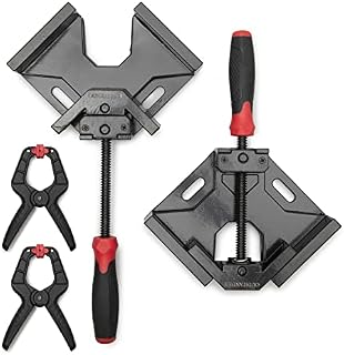 OUTSTANDER Corner Clamps, 2PCS Single Handle 90 Degree Right Angle Clamp with 2PCS Spring Clamps, Aluminum Alloy Body, Swing Jaw, Vise Bench Tool, Ideal Equipment for Carpenter Woodworking Welding DIY