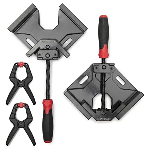 OUTSTANDER Corner Clamps, 2PCS Single Handle 90 Degree Right Angle Clamp with 2PCS Spring Clamps, Aluminum Alloy Body, Swing Jaw, Vise Bench Tool, Ideal Equipment for Carpenter Woodworking Welding DIY Cover