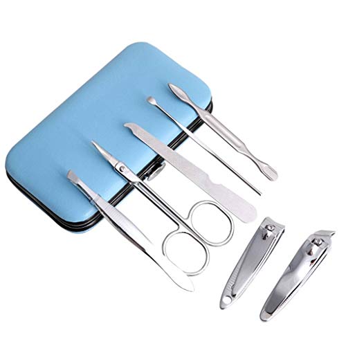 HSOYGE Juego de manicura de 7 Piezas, cortaúñas, Tijeras, Kit de Viaje para el Cuidado de Las uñas, Estuche, cortaúñas, Herramientas para decoración de uñas