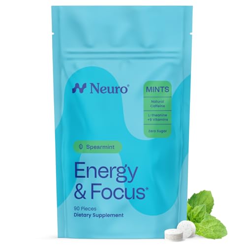 Image of Neuro Energy & Focus Mints - Sugar Free Breath Mints with 40mg Natural Caffeine, B Vitamins & L-Theanine - Vegan Brain Supplement for Exercise, Study & Daily Focus - Spearmint, 90 ct