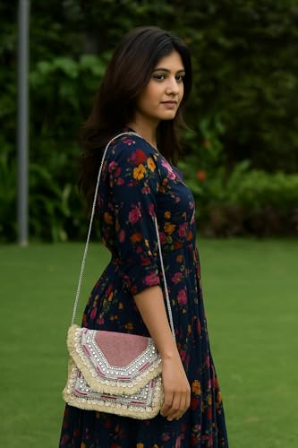 Maresse Women Ethnic Embellished Handmade Designer Boho Bag | Stylish Bohemian Crossbody Purse | Ideal for Festivals, Weddings and Casual Outings| Unique Fashion Accessory (Blush Pink)4