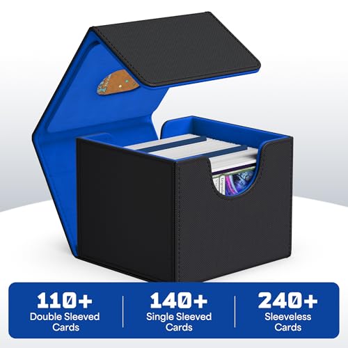 Image of ZLCA MTG Commander Deck Box, Card Deck Box for Trading Card, Holds 110+ Double Sleeved Cards Fits for TCG CCG Magic Cards with 2 Dividers (Black & Blue)