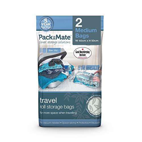 Packmate ® 2 Roll Up Travel Vacuum Space Saver Storage Bags For Holidays, Travelling, Medium Suitcases & Rucksacks