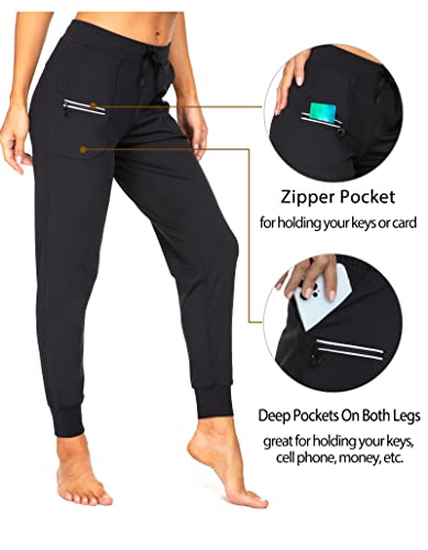 Kcutteyg Womens Joggers With Pockets, Lightweight Quick Dry Athletic Workout Soft Pants For Gym, Yoga, Running, Causal(Black,Large) #TOP1