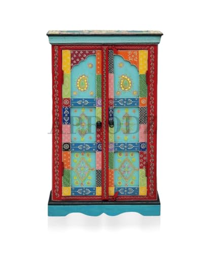 Image of APRODZ Wooden Handpainted Storage Cabinet for Home (Multicolor)