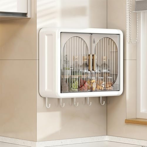 Image of House of Quirk Wall-Mounted Bathroom Storage Rack - Punch-Free Magnetic Organizer Box with 5 Hooks, Dustproof Storage for Home & Bathroom Essentials (White, Large)