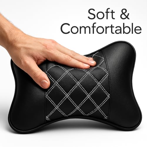 Image of Leather Soft car Neck Pillow for Travel, Travel Micro Fiber Rest Pillow /Cushion Set of Pillows Compatible with All Cars - Pack of 2 Pieces (White Leather)