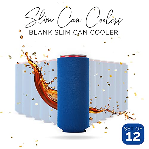 Image of Slim Can Cooler Sleeve 12 Pack - Blank Neoprene Insulated Can Coolers for 12 oz Skinny Beer & Soda Cans - Sublimation Ready Drink Sleeves for Heat Press, Custom Printing & Party Favors (Royal Blue)