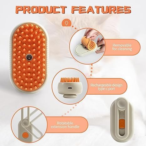 BINAMO CUCINA EMPORIUM Cat Steam Brush, 3 in 1 Pet Hair Removal Comb, Pet Steam Brush for Dogs and Cats to Remove Knotted Hair, Massage and Detangle, Steam Pet Brush for Cats for All Pets.(Multicolor) 4