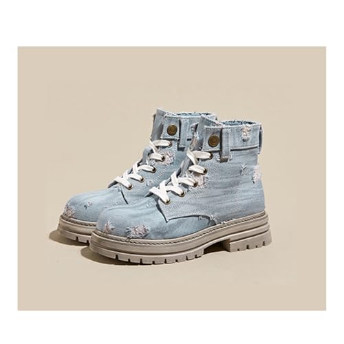 Girl Retro Denim High-Top Sneakers Durable Thick Sole Lace-Up Casual Boots for Outdoor & Everyday Campus Wear3