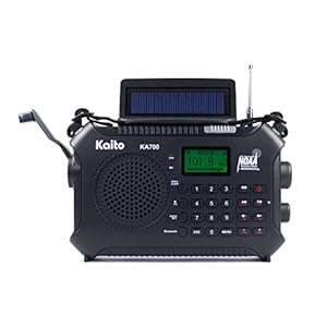 Kaito KA700 Bluetooth Emergency Hand Crank Dynamo & Solar Powered AM FM Weather NOAA Band Radio with Recorder and MP3 Player – Rugged Design for Hiking, Camping, Construction Sites, Etc. (Black)