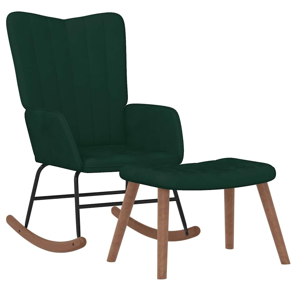 vidaXL Schaukelstuhl mit Hocker Schaukelsessel Schwingsessel Relaxstuhl Relaxsessel Ruhesessel Sessel Wohnzimmerstuhl Polsterstuhl Samt Dunkelgrün