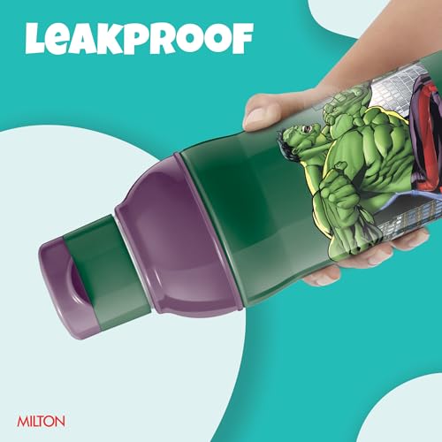 Image of Milton Marvel Steel Slim 600 Insulated Inner Steel Water Bottle for School Kids I Leak Proof Flip Top Lid, Easy to Carry Loop, Insulated Thermo Sipper Bottle for Kids, 490 ml, Dark Green (Hulk Print)