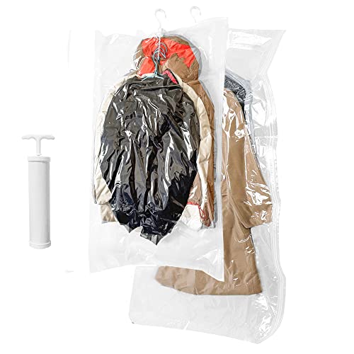 ZWMY - Bolsas de almacenamiento al vacío, 2 bolsas de vacío para ropa, trajes, vestidos, abrigos o chaquetas, organizador de armario transparente y reutilizable con bomba de mano Cover