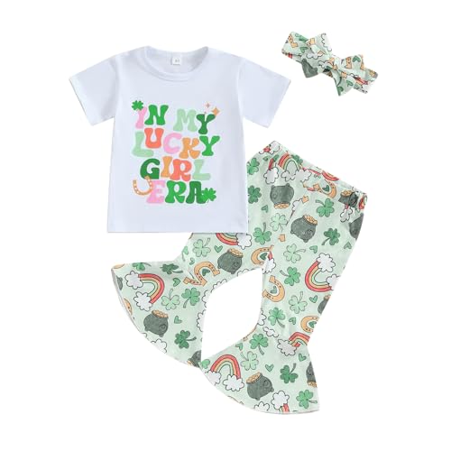 YINGISFITM Toddler Baby Girl St Patricks Day Outfit Clover T Shirt Irish Shamrock Bell Bottoms Lucky Spring Clothes