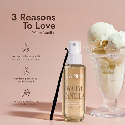 Image of LA PINK Warm Vanilla & Lychee Love Body Mist Perfume Combo | Citrus, Musk, Chocolate, Coconut & Jasmine | Skin-Friendly Unisex Long-Lasting Fragrance Spray | Lasts Up to 6 Hours | 50ml Each