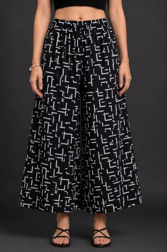 Image of Women Printed Palazzo Pants Combo Pack of 2, Comfortable Elastic Waist Lounge Pants for Women | Relaxed Fit, Loose Fitting Wide Leg Palazzo Pants, Casual Bottom (Available in S to 3XL Size)