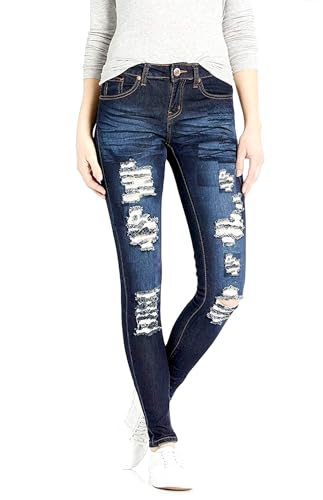 Juniors Women's Blue Jean Denim Stretch Skinny Ripped Distressed Jeans Pants