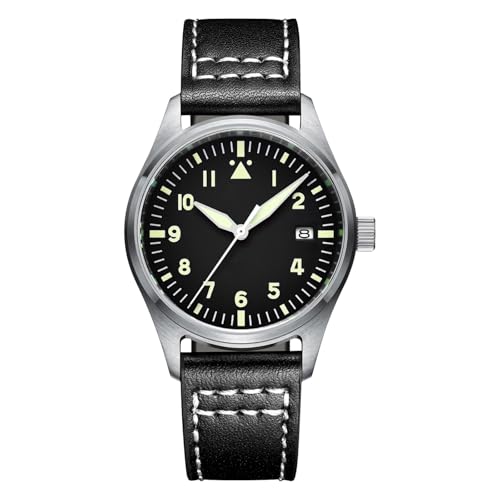 ADDIESDIVE Herren Automatikuhr Fliegeruhr 200M Gürtel Schwarz