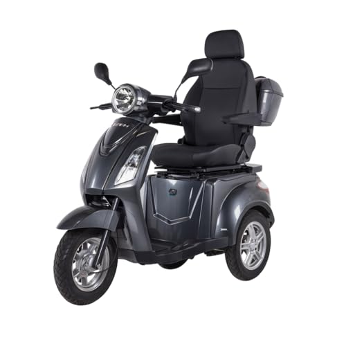 Tecnobike Shop Scooter Elettrico 3 Ruote per Anziani e Disabili Z‑TECH ZT‑15‑C Trilux Plus - Schienale Reclinabile, Bauletto e Specchi Inclusi (Grigio)