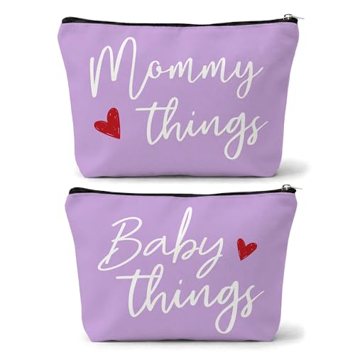 Image of Sahjzk Mommy and Baby Matching Pouch Set, Mommy Things and Baby Things Bags, Gifts for New Moms Expecting Moms, Matching Travel Cases, Purple Set of 2